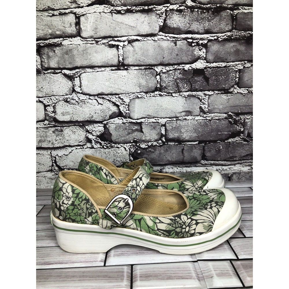 Dansko Vegan Valerie Green Floral Canvas Mary Jane Clog Shoes Women Sz 38EU/7.5M